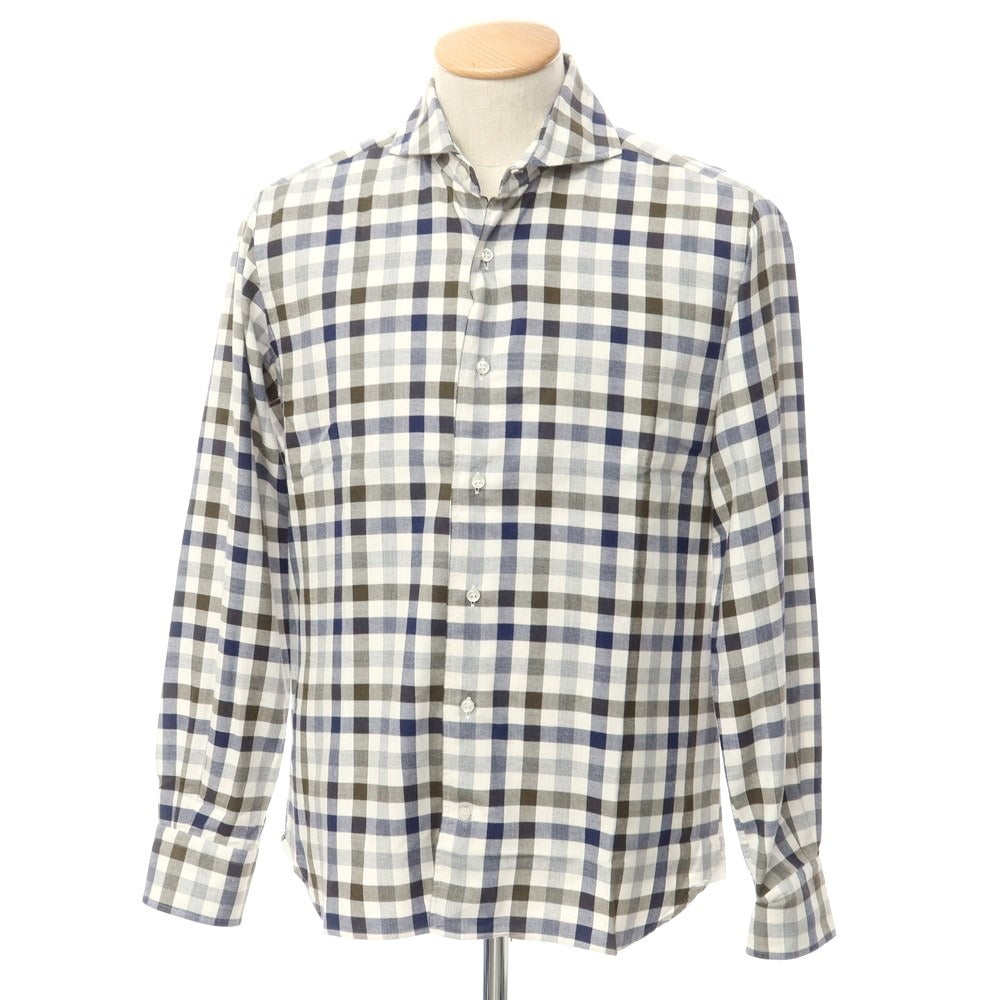 [Used] ORIAN Cotton Check Horizontal Collar Casual Shirt
 White x Navy [Size S] [WHT] [S/S/A/W] [Condition Rank B] ​​[Men&