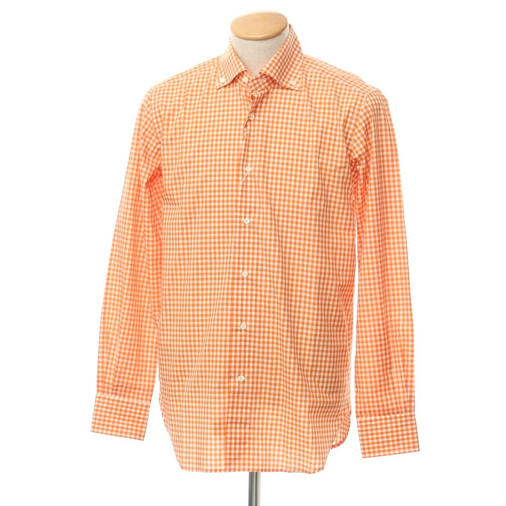 [Used] [Unused] ORIAN Cotton Check Button-down Casual Shirt
 Orange x White [Size 38] [ORG] [S/S/A/W] [Condition Rank S] [Men&