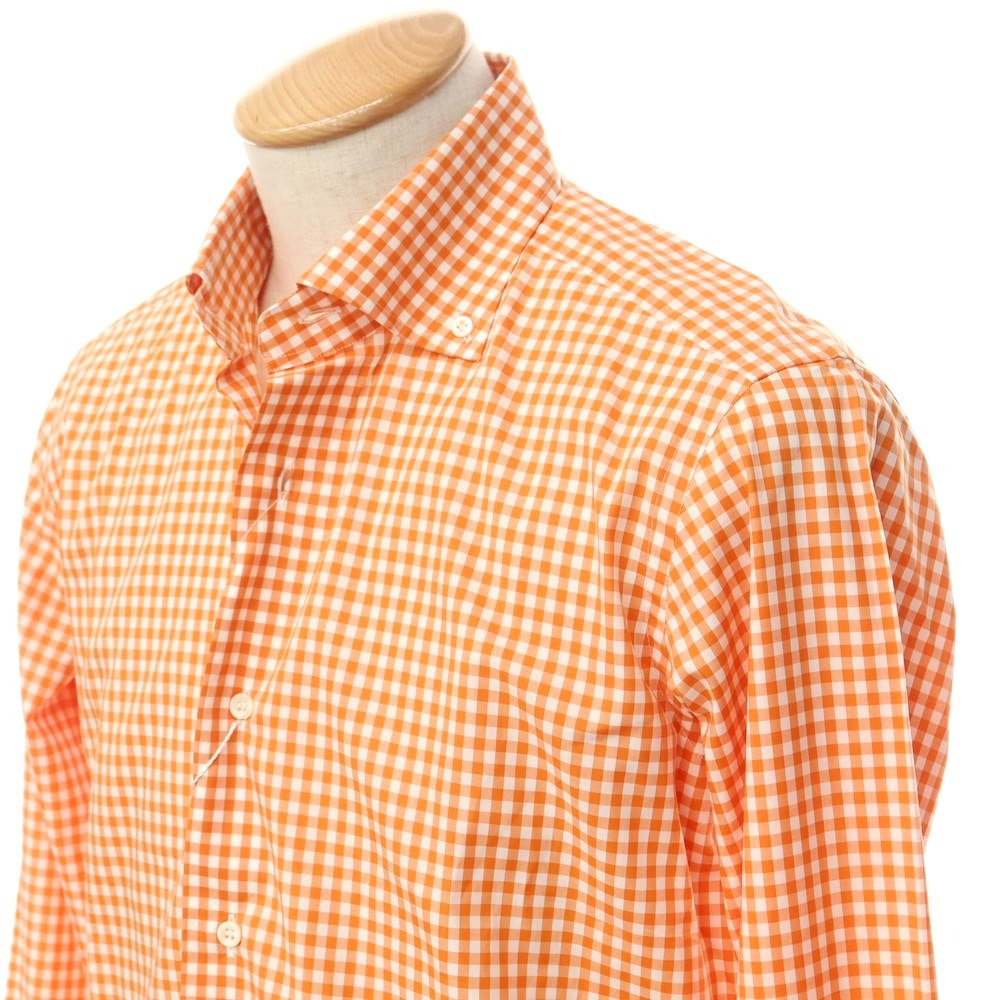 [Used] [Unused] ORIAN Cotton Check Button-down Casual Shirt
 Orange x White [Size 38] [ORG] [S/S/A/W] [Condition Rank S] [Men&