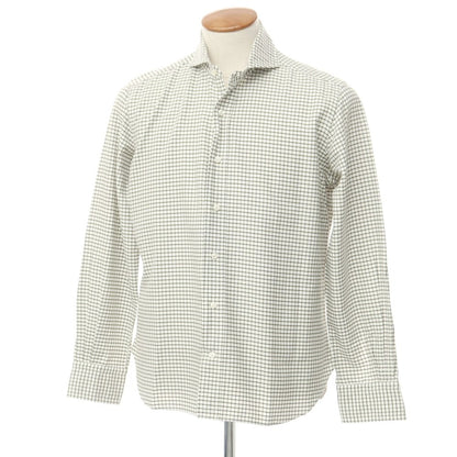 [Used] ORIAN Cotton Check Horizontal Collar Casual Shirt White x Olive [M] [Condition Rank B] [Men&