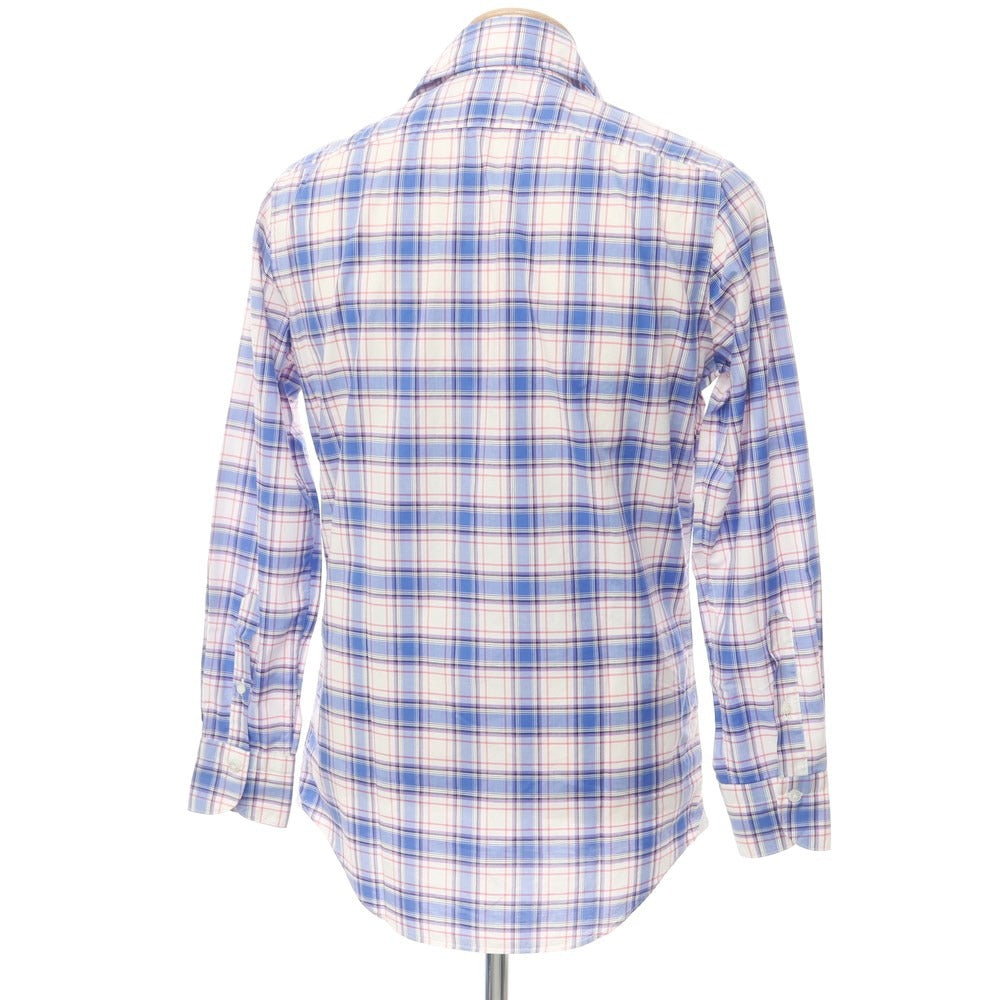 [Used] Finamore Cotton Check Horizontal Collar Casual Shirt Blue x White [S] [Condition Rank B] [Men&