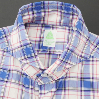 [Used] Finamore Cotton Check Horizontal Collar Casual Shirt Blue x White [S] [Condition Rank B] [Men&