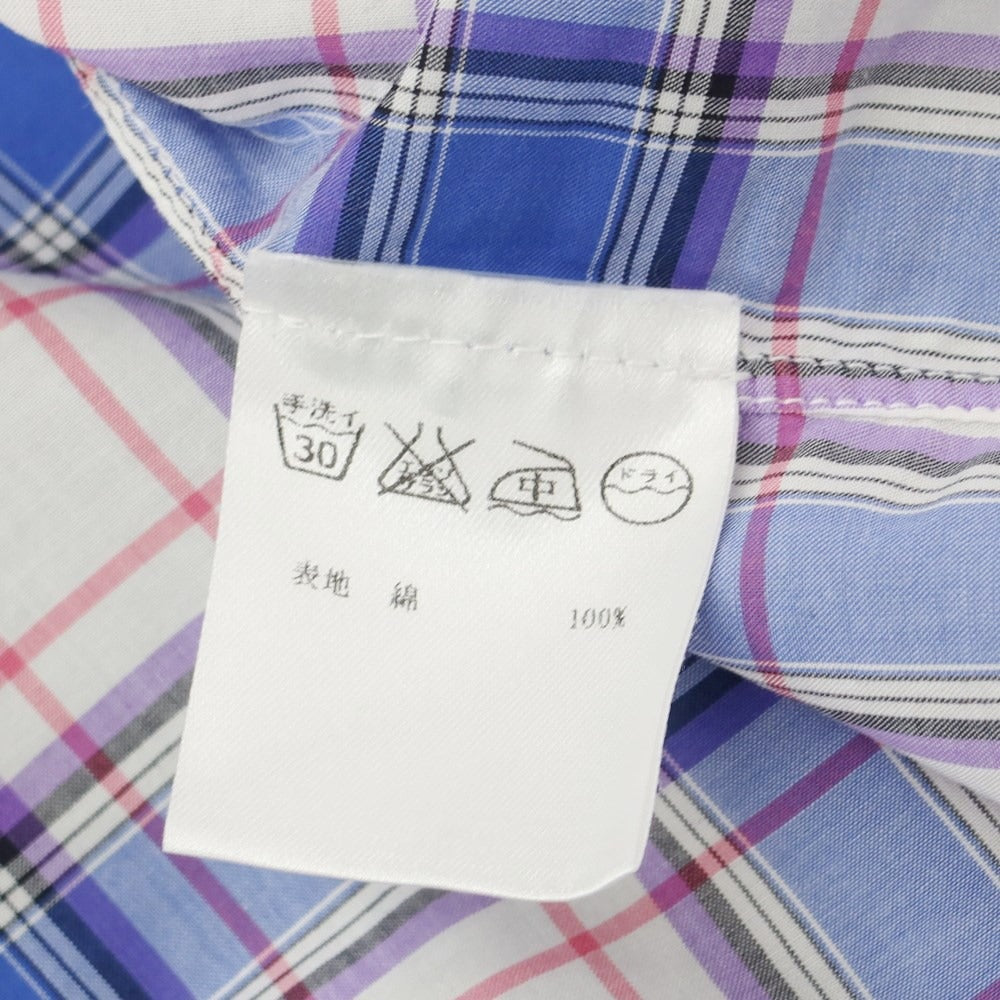 [Used] Finamore Cotton Check Horizontal Collar Casual Shirt Blue x White [S] [Condition Rank B] [Men&