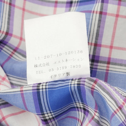 [Used] Finamore Cotton Check Horizontal Collar Casual Shirt Blue x White [S] [Condition Rank B] [Men&