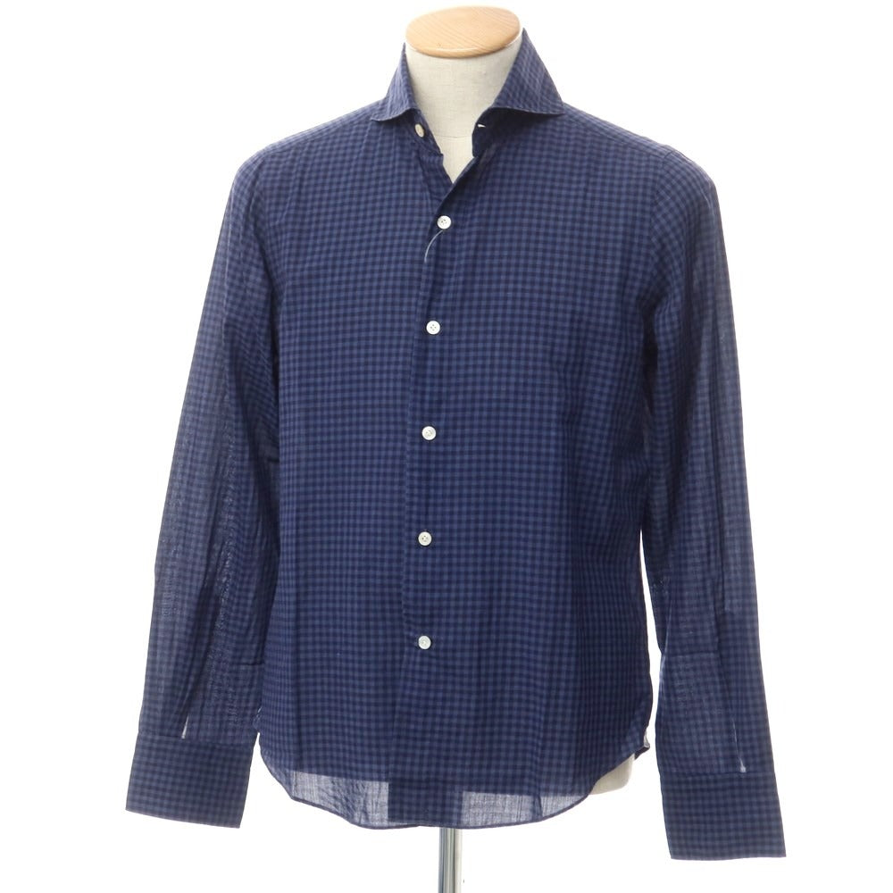 [Used] Finamore Cotton Check Horizontal Collar Casual Shirt Navy x Blue [38] [Condition Rank C] [Men&