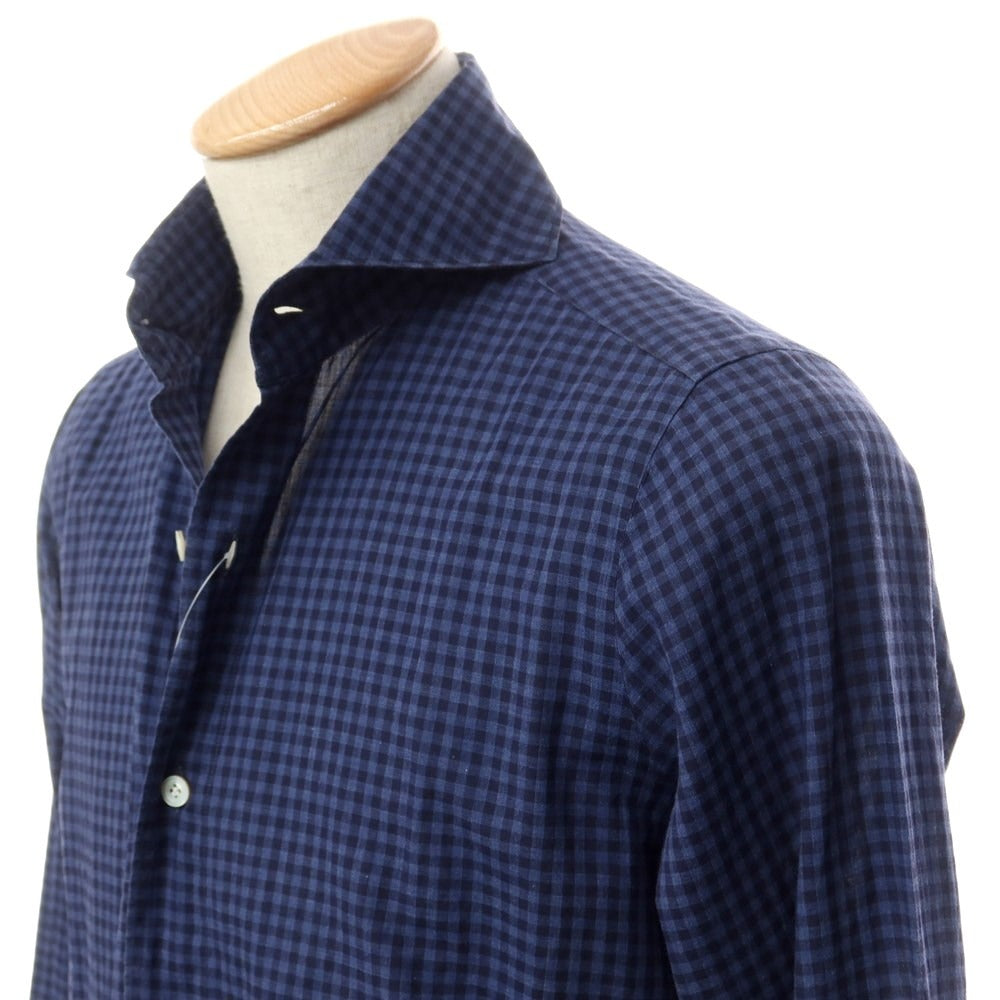 [Used] Finamore Cotton Check Horizontal Collar Casual Shirt Navy x Blue [38] [Condition Rank C] [Men&