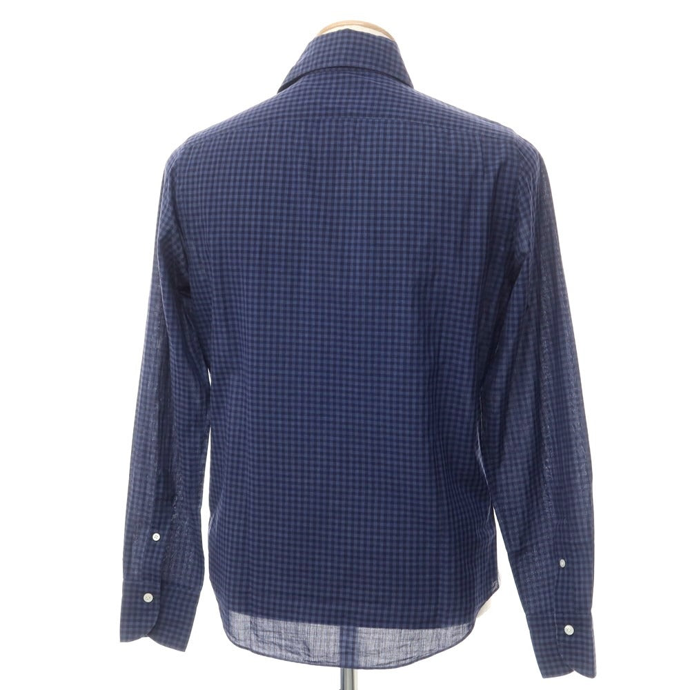 [Used] Finamore Cotton Check Horizontal Collar Casual Shirt Navy x Blue [38] [Condition Rank C] [Men&