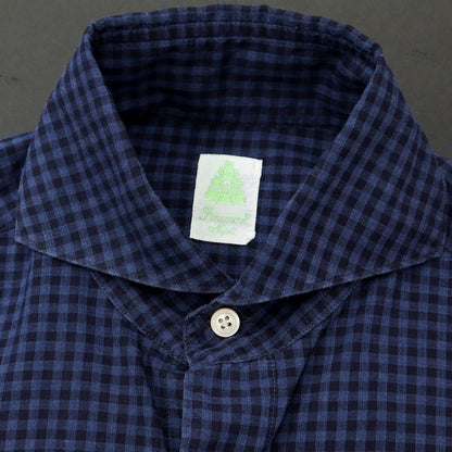 [Used] Finamore Cotton Check Horizontal Collar Casual Shirt Navy x Blue [38] [Condition Rank C] [Men&