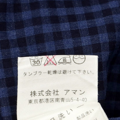 [Used] Finamore Cotton Check Horizontal Collar Casual Shirt Navy x Blue [38] [Condition Rank C] [Men&