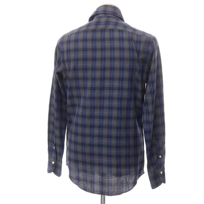 [Used] Finamore Cotton Check Horizontal Collar Casual Shirt Gray x Navy [S] [Condition Rank B] [Men&