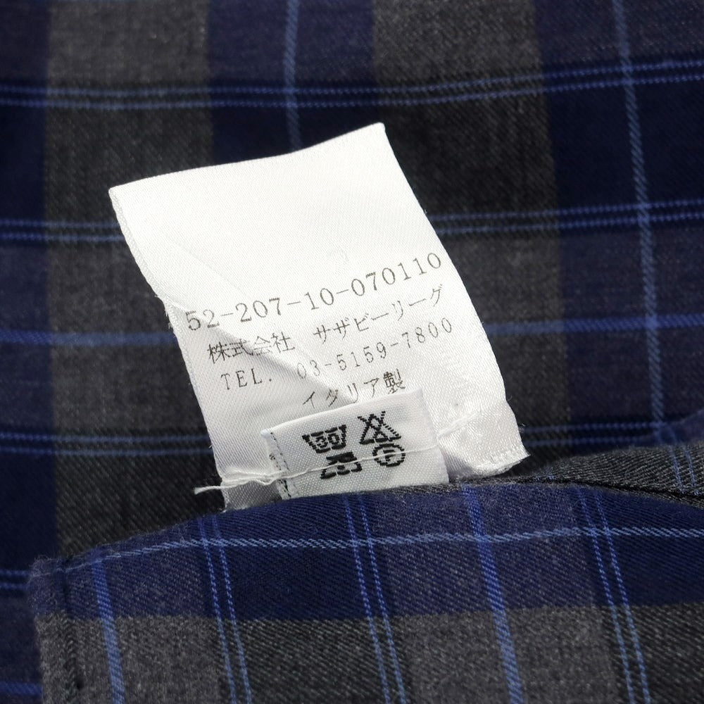 [Used] Finamore Cotton Check Horizontal Collar Casual Shirt Gray x Navy [S] [Condition Rank B] [Men&