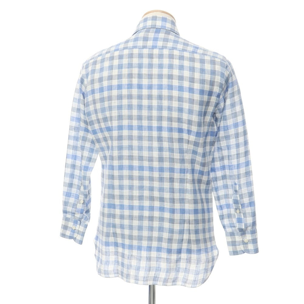 [Used] BARBA Linen Check Wide Collar Casual Shirt Blue x Gray [38] [Condition Rank B] [Men&