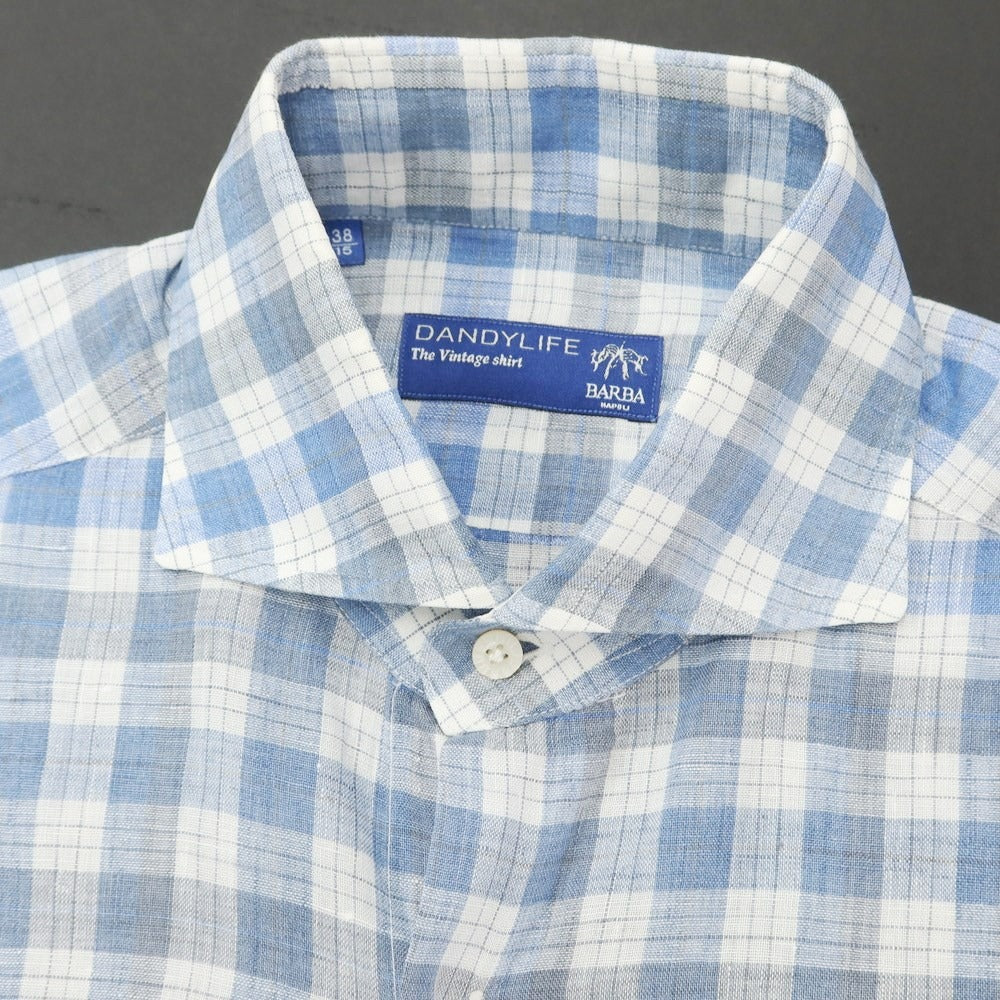 [Used] BARBA Linen Check Wide Collar Casual Shirt Blue x Gray [38] [Condition Rank B] [Men&