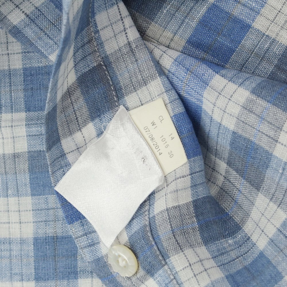 [Used] BARBA Linen Check Wide Collar Casual Shirt Blue x Gray [38] [Condition Rank B] [Men&