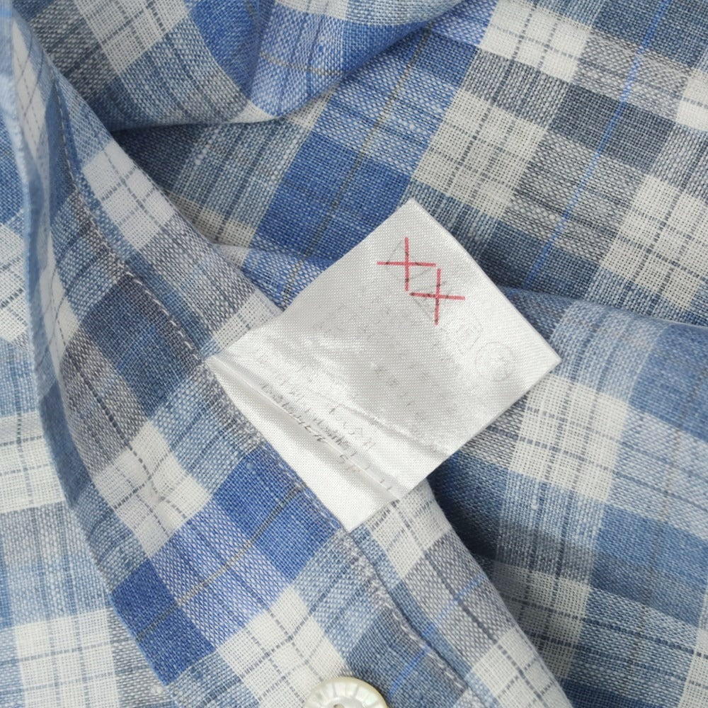 [Used] BARBA Linen Check Wide Collar Casual Shirt Blue x Gray [38] [Condition Rank B] [Men&