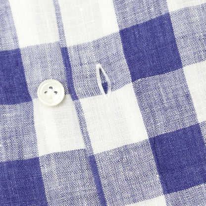 [Used] Nano Universe Linen Check Horizontal Collar Casual Shirt Navy x White [44] [Condition Rank B] [Men&