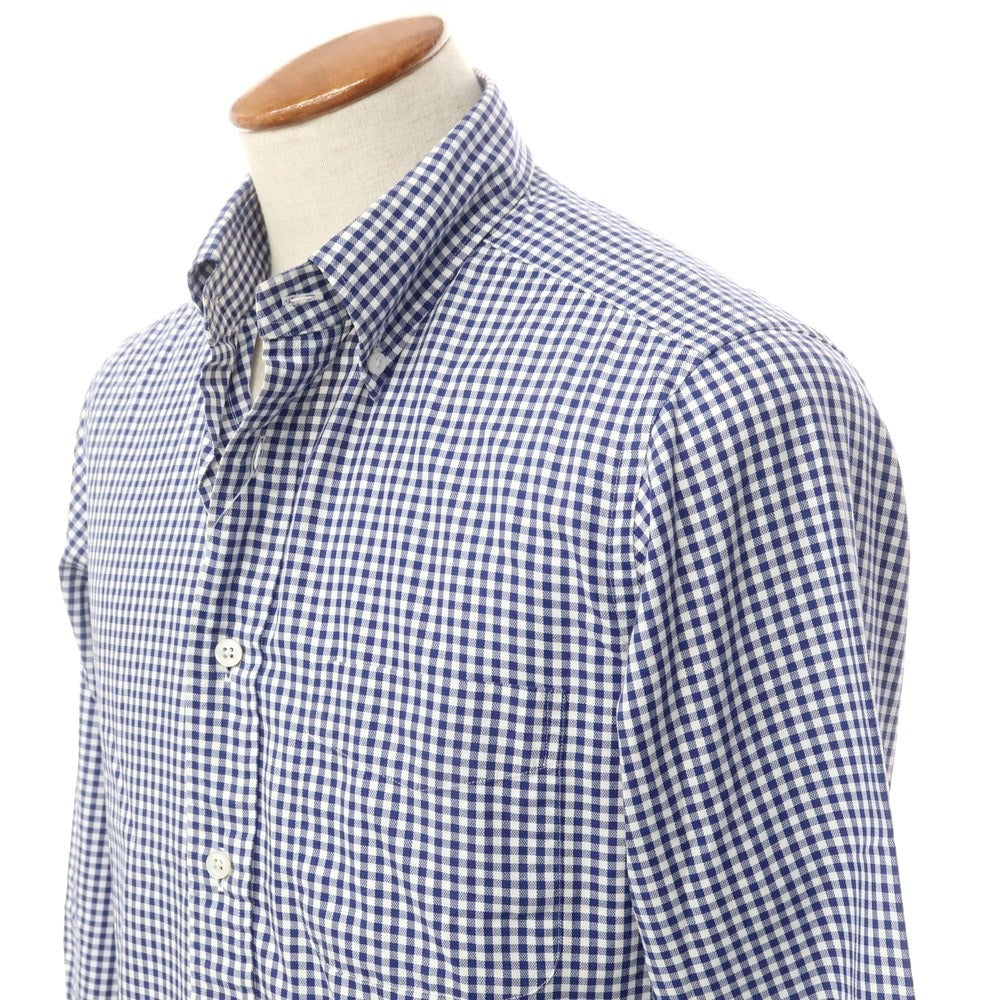 [Used] BEAMS F Cotton Check Button-down Casual Shirt White x Navy [40] [Condition Rank C] [Men&