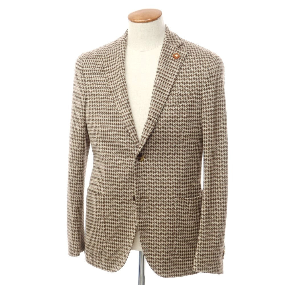 [Used] LARDINI wool silk linen check jersey jacket beige x brown [46] [Condition rank B] ​​[Men&