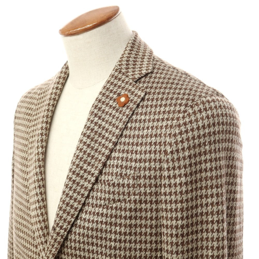 [Used] LARDINI wool silk linen check jersey jacket beige x brown [46] [Condition rank B] ​​[Men&