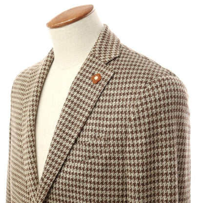 [Used] LARDINI wool silk linen check jersey jacket beige x brown [46] [Condition rank B] ​​[Men&