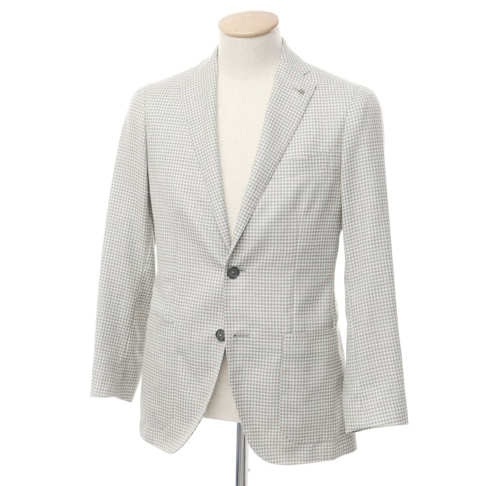 [Used] TAGLIATORE wool silk linen houndstooth pattern jacket light gray [44] [Condition rank B] ​​[Men&