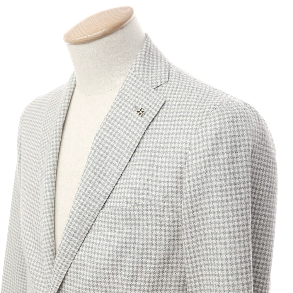 [Used] TAGLIATORE wool silk linen houndstooth pattern jacket light gray [44] [Condition rank B] ​​[Men&