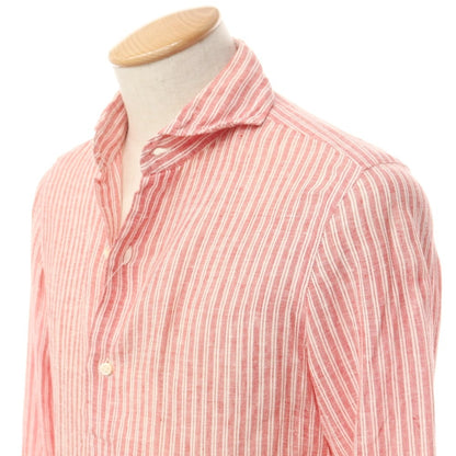 [Used] Vincenzo di Ruggiero Linen Striped Horizontal Collar Casual Shirt Red x White [37] [Condition Rank C] [Men&