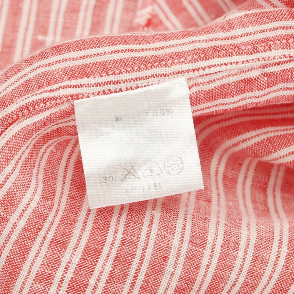 [Used] Vincenzo di Ruggiero Linen Striped Horizontal Collar Casual Shirt Red x White [37] [Condition Rank C] [Men&