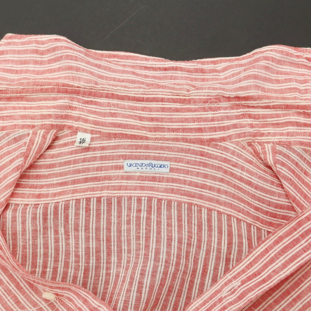 [Used] Vincenzo di Ruggiero Linen Striped Horizontal Collar Casual Shirt Red x White [37] [Condition Rank C] [Men&