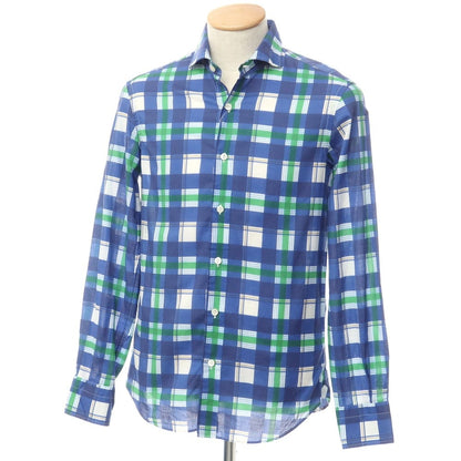 [Used] Emme te. Enne Cotton Check Wide Collar Casual Shirt Navy [S] [Condition Rank B] ​​[Men&