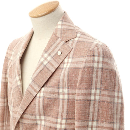 [New] LBM1911 Cotton Check Casual Jacket Terracotta x White [44] [Condition Rank N] [Men&