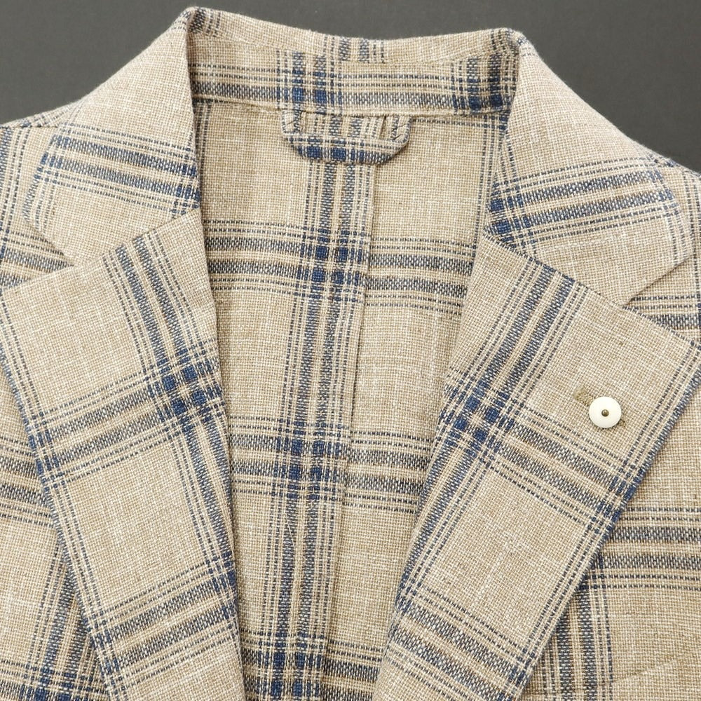 [New] LBM1911 Cotton Check Casual Jacket Khaki Beige x Navy [46] [Condition Rank N] [Men&