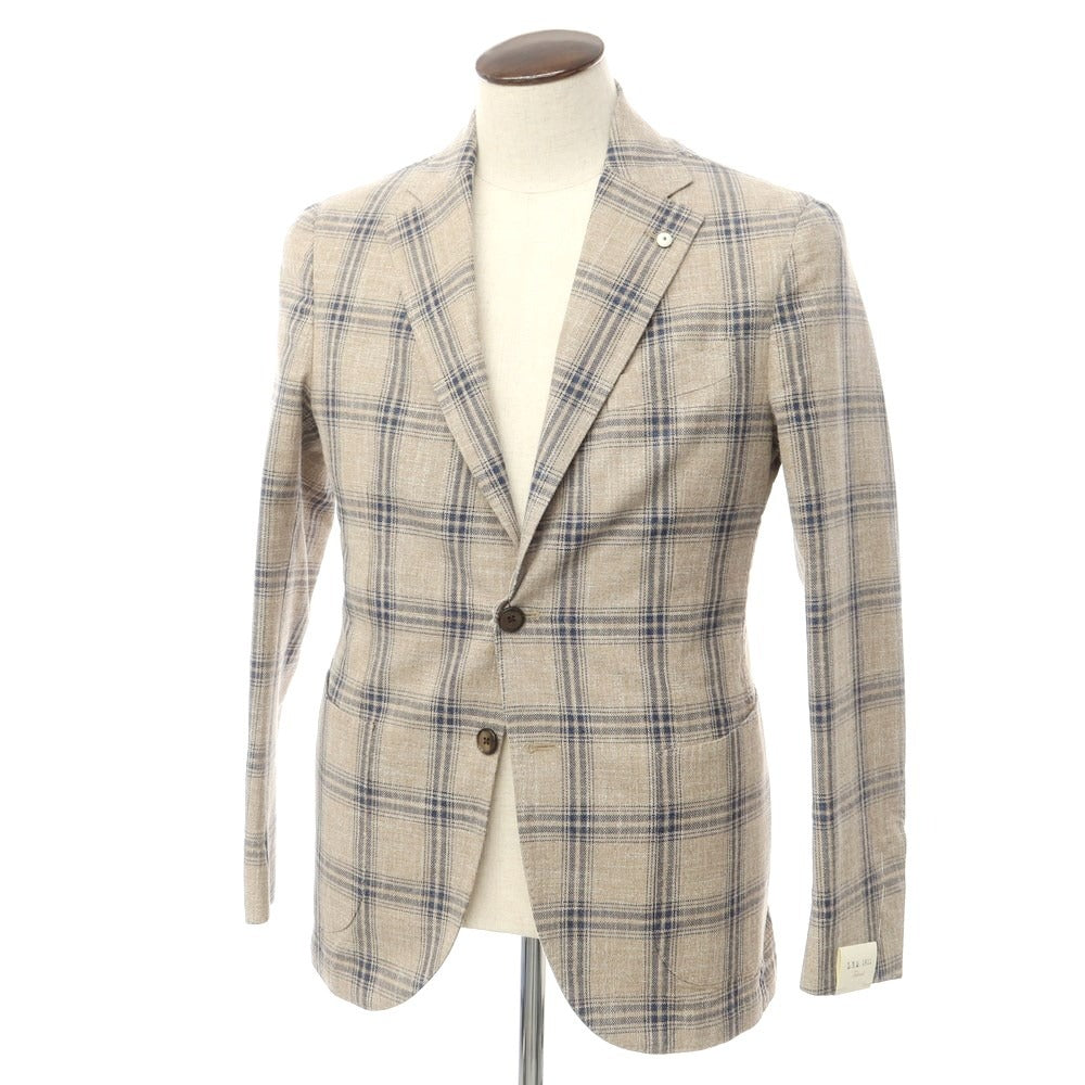 [New] LBM1911 Cotton Check Casual Jacket Khaki Beige x Navy [48] [Condition Rank N] [Men&