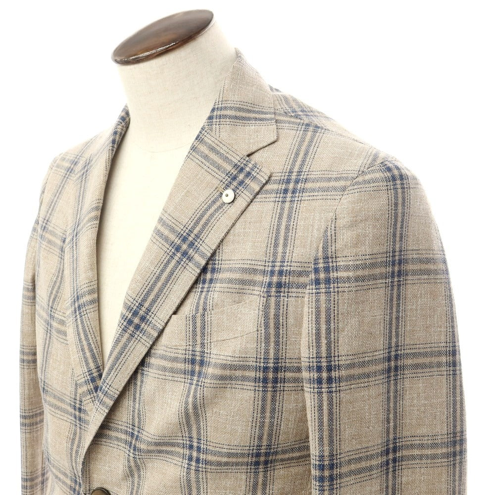 [New] LBM1911 Cotton Check Casual Jacket Khaki Beige x Navy [48] [Condition Rank N] [Men&