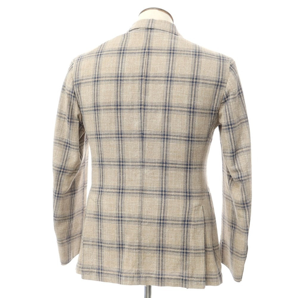 [New] LBM1911 Cotton Check Casual Jacket Khaki Beige x Navy [48] [Condition Rank N] [Men&