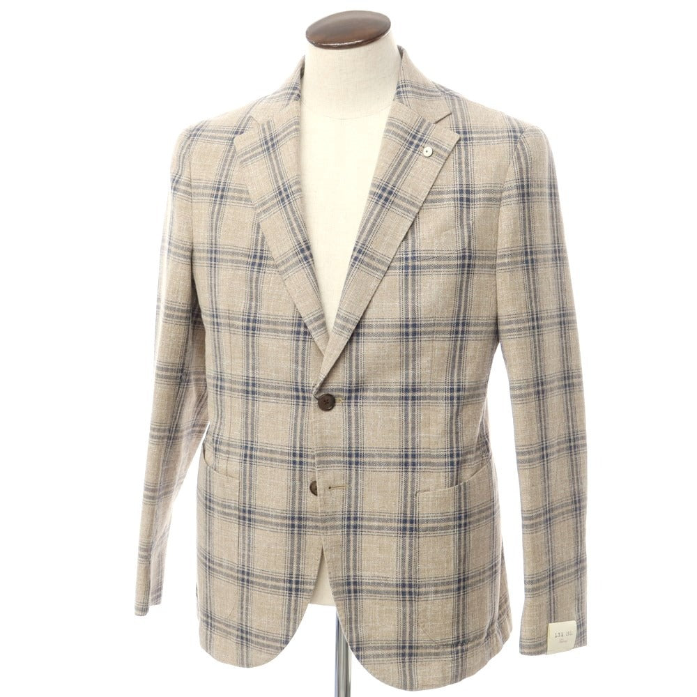 [New] LBM1911 Cotton Check Casual Jacket Khaki Beige x Navy [50] [Condition Rank N] [Men&