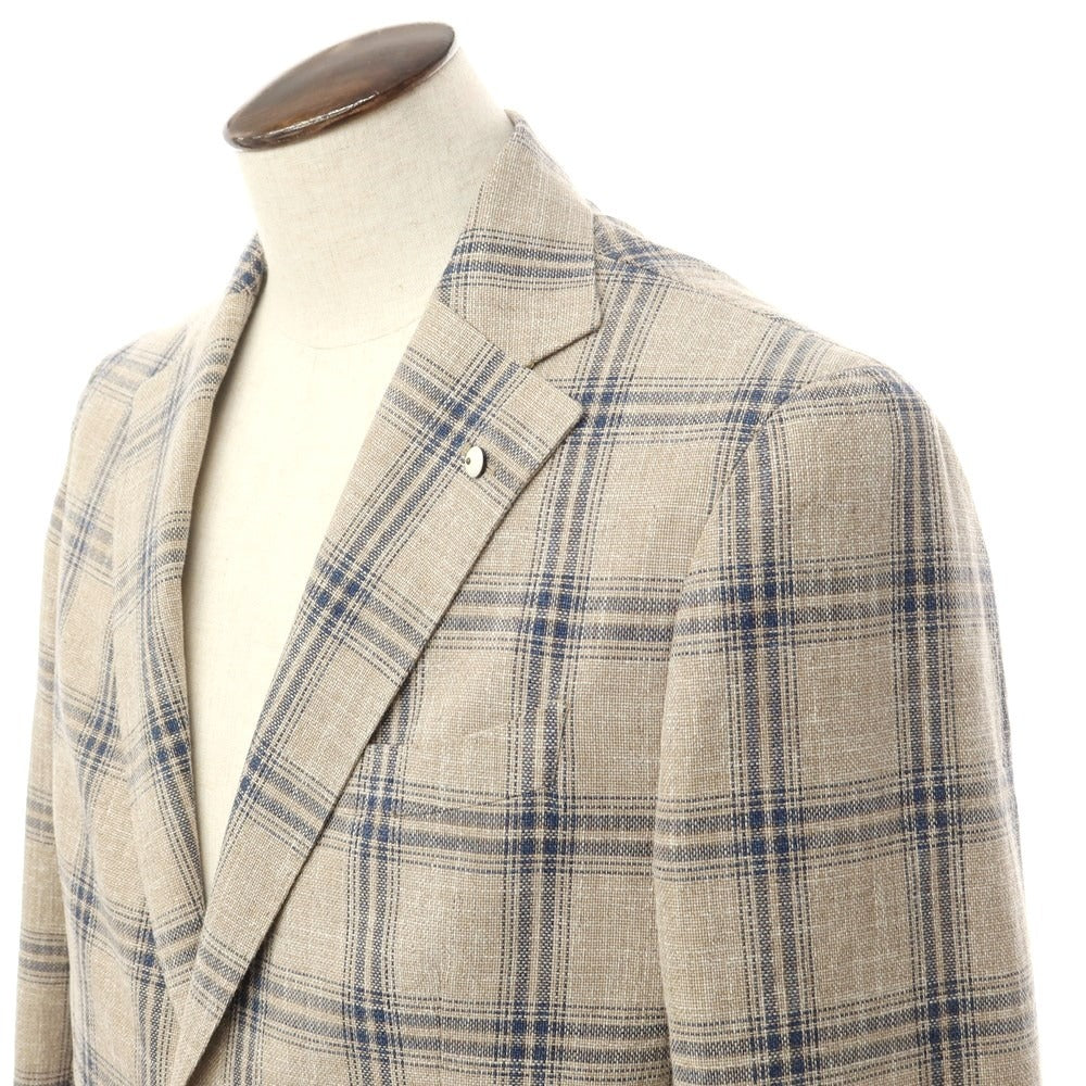 [New] LBM1911 Cotton Check Casual Jacket Khaki Beige x Navy [50] [Condition Rank N] [Men&