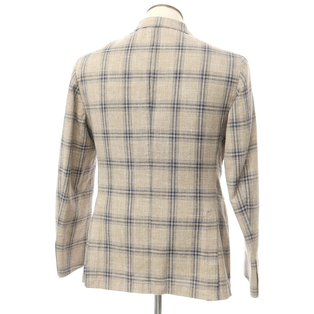 [New] LBM1911 Cotton Check Casual Jacket Khaki Beige x Navy [50] [Condition Rank N] [Men&