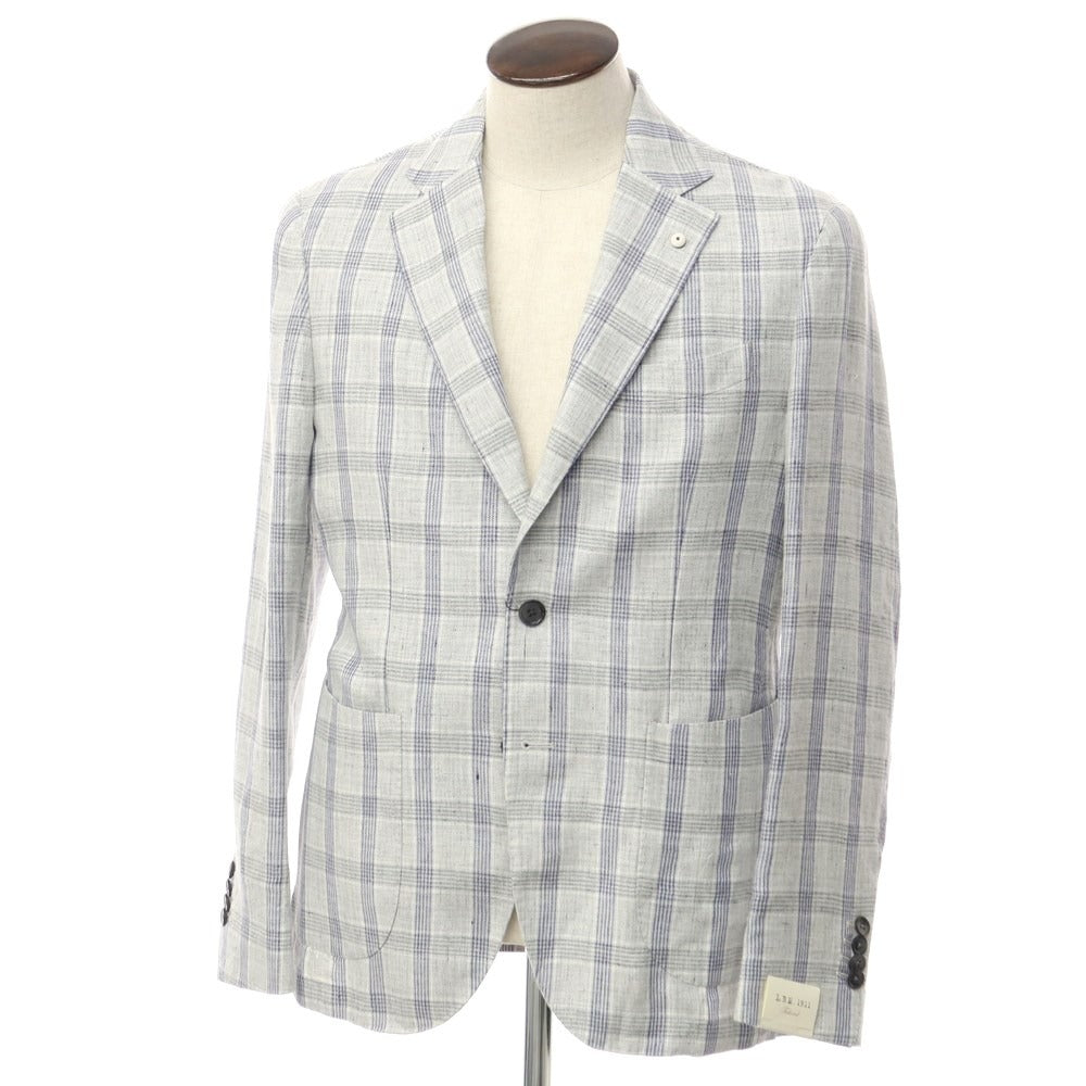 [New] LBM1911 Linen Check Casual Jacket Light Gray x Navy [50] [Condition Rank N] [Men&