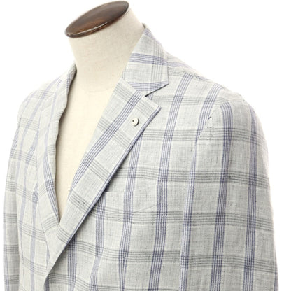 [New] LBM1911 Linen Check Casual Jacket Light Gray x Navy [50] [Condition Rank N] [Men&