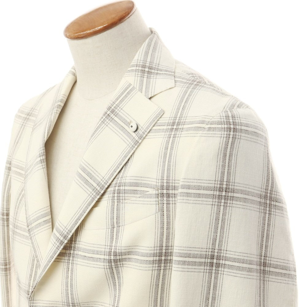 [New Outlet] LBM1911 Cotton Check Casual Jacket Off-White x Grayish Brown [46] [Condition Rank N-] [Men&