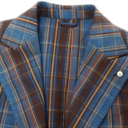 [New] LBM1911 Cotton Linen Check Casual Jacket Light Navy x Brown [48] [Condition Rank N] [Men&