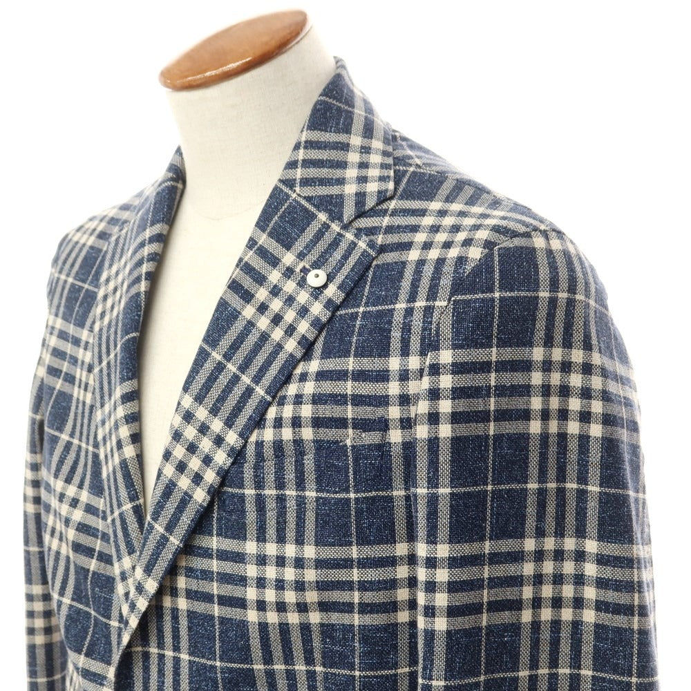 [New] LBM1911 Cotton Linen Check Casual Jacket
 Light navy x off-white [Size 46] [NVY] [S/S] [Condition rank N] [Men&