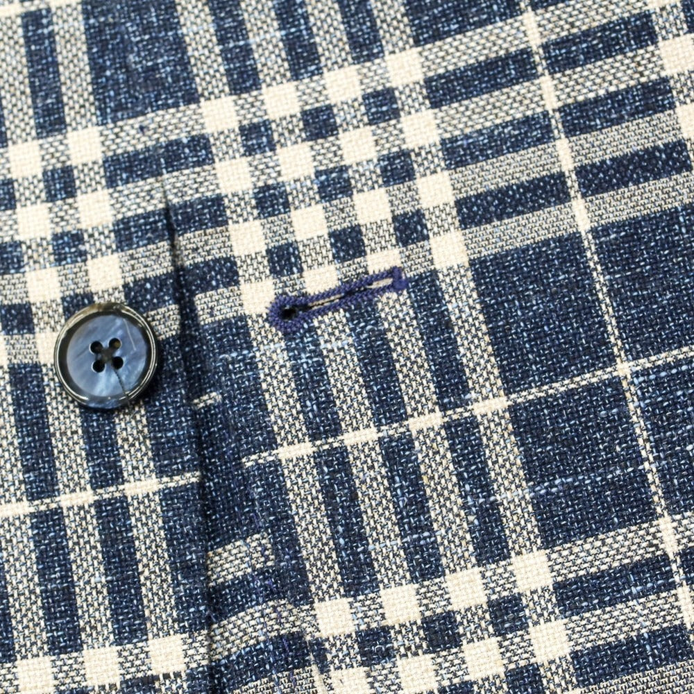 [New] LBM1911 Cotton Linen Check Casual Jacket
 Light navy x off-white [Size 46] [NVY] [S/S] [Condition rank N] [Men&