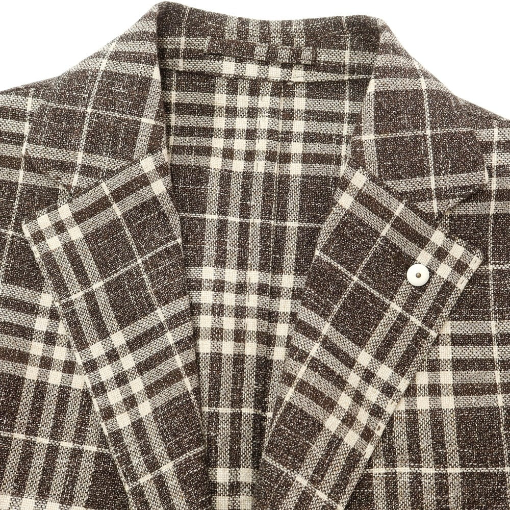 [New] LBM1911 Cotton Linen Check Casual Jacket
 Dark brown x off-white [Size 44] [BRW] [S/S] [Condition Rank N] [Men&