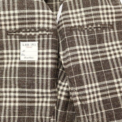 [New] LBM1911 Cotton Linen Check Casual Jacket
 Dark brown x off-white [Size 44] [BRW] [S/S] [Condition Rank N] [Men&