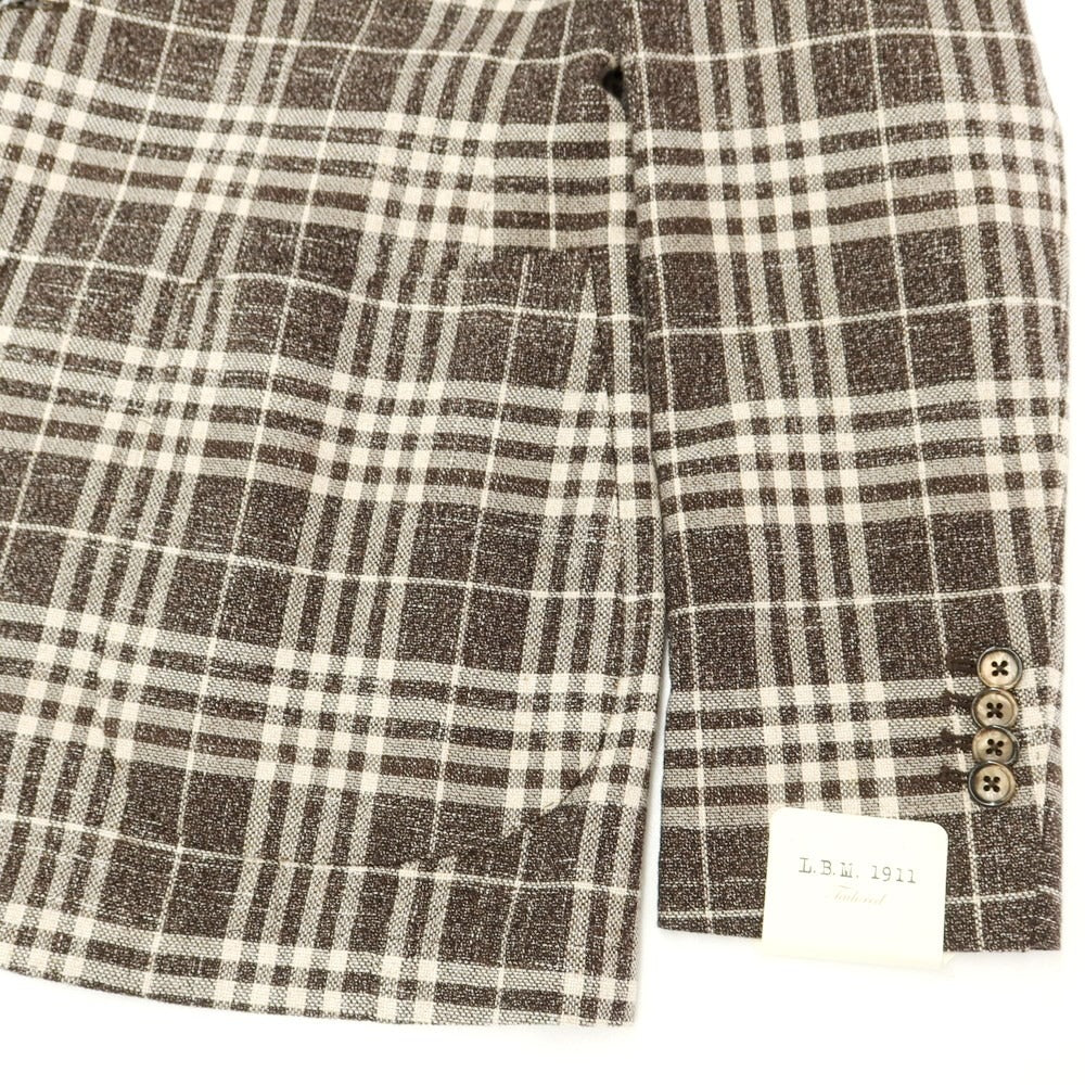 [New] LBM1911 Cotton Linen Check Casual Jacket
 Dark brown x off-white [Size 46] [BRW] [S/S] [Condition Rank N] [Men&