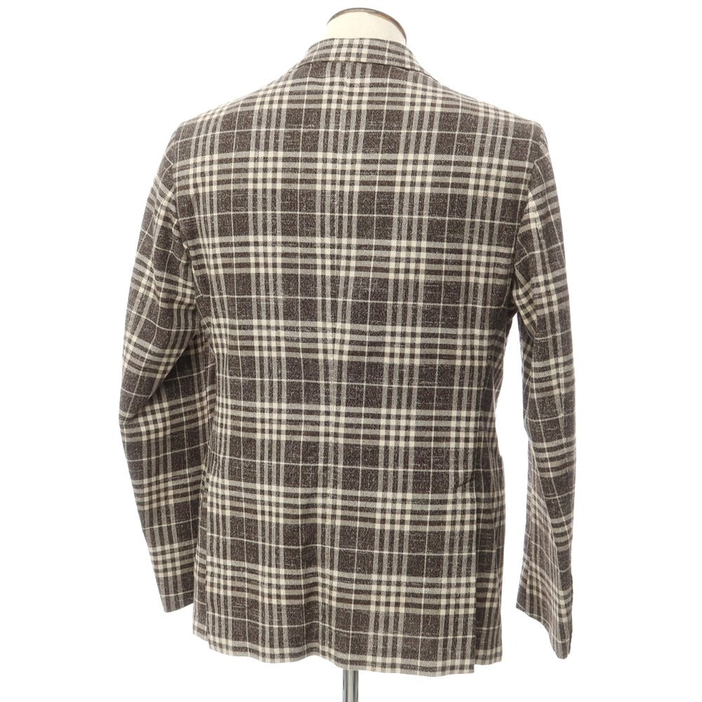 [New] LBM1911 Cotton Linen Check Casual Jacket
 Dark brown x off-white [Size 50] [BRW] [S/S] [Condition Rank N] [Men&