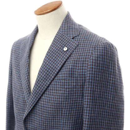 [New] LBM1911 Linen Check Casual Jacket Blue x Dark Brown [46] [Condition Rank N] [Men&