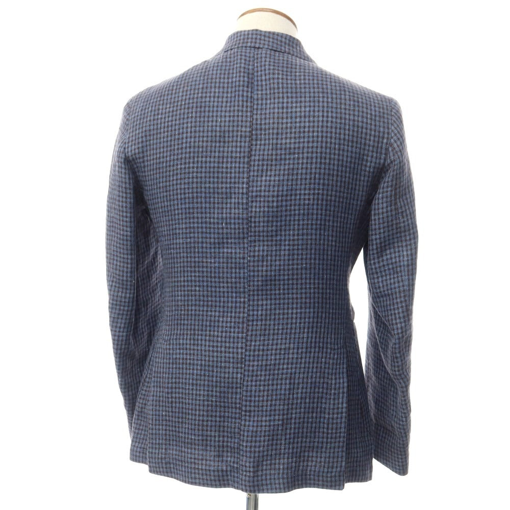 [New] LBM1911 Linen Check Casual Jacket Blue x Dark Brown [46] [Condition Rank N] [Men&